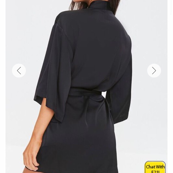 Forever 21 Satin Robe Black 3/4 Kimono Sleeves - Picture 3 of 5